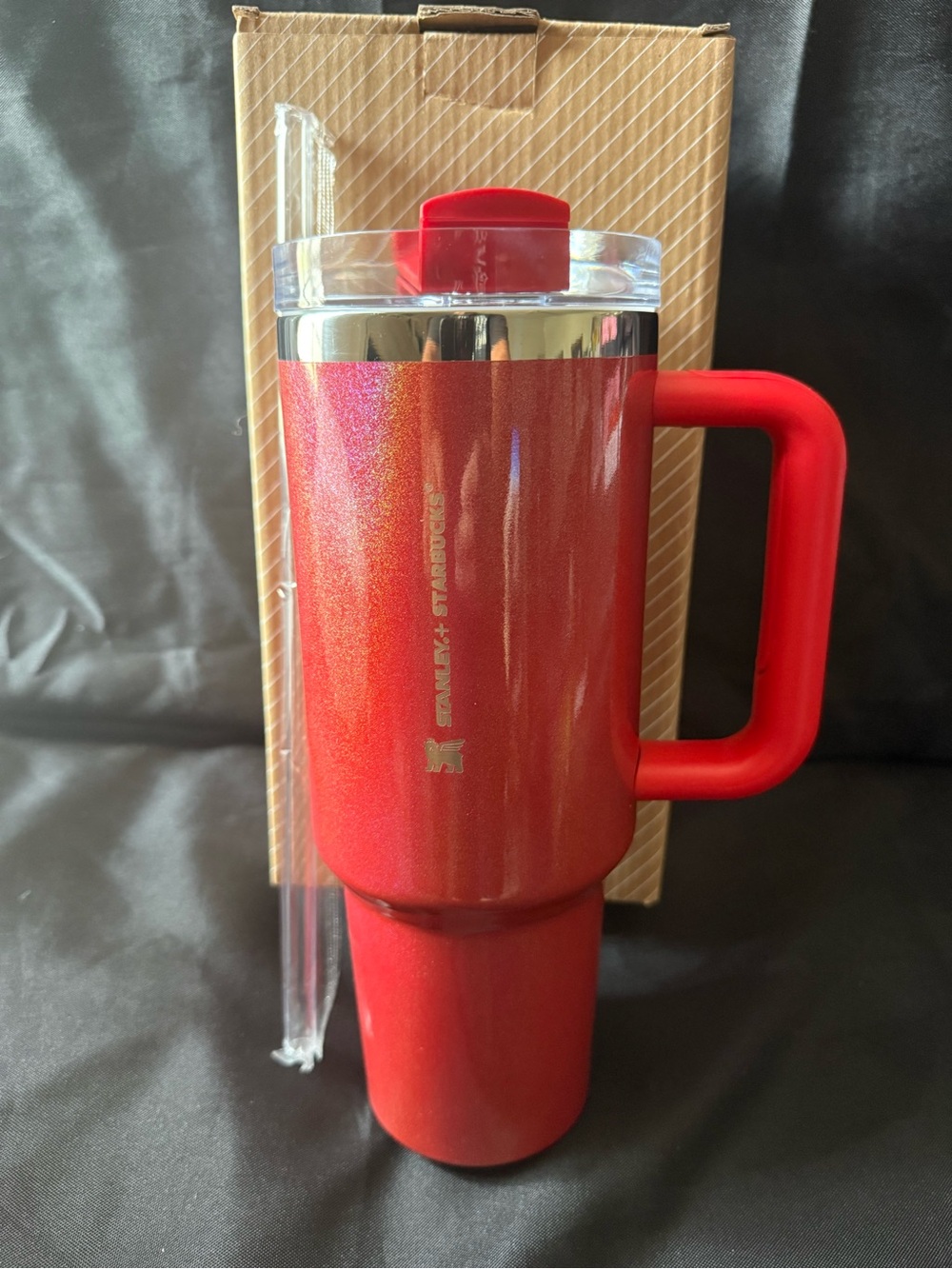 New Stanley Red 40oz Starbucks Travel Mug with Handle and Straw